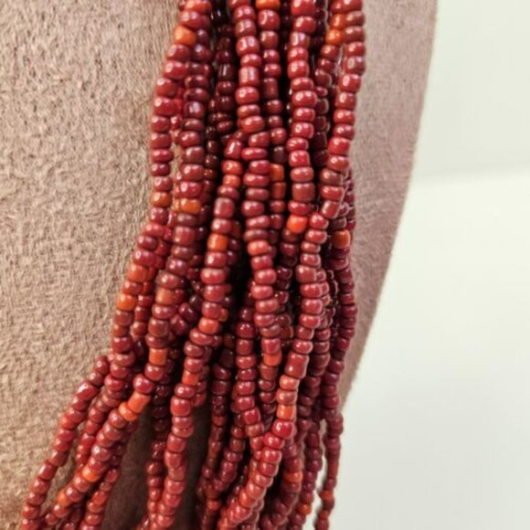 Necklace Multi Strands Costume Jewelry Seeded Red Wood Beads - Picture 3 of 7
